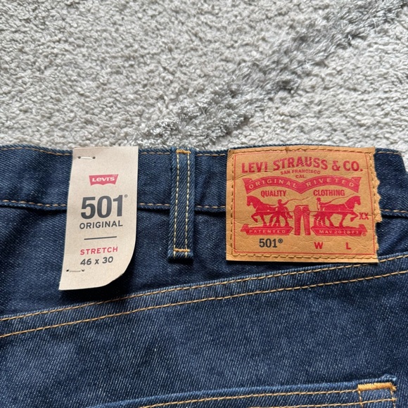 Levi’s jeans 501 dark wash button fly straight leg stretch 46 X 30 new - Picture 5 of 9